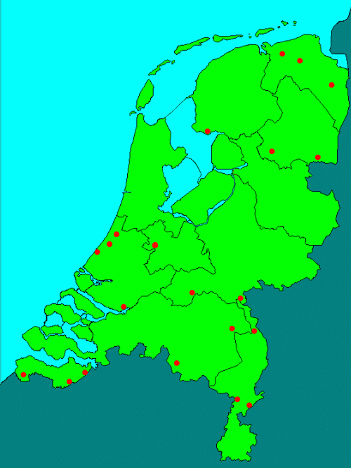 Kaart met luchtwachttorens in Nederland